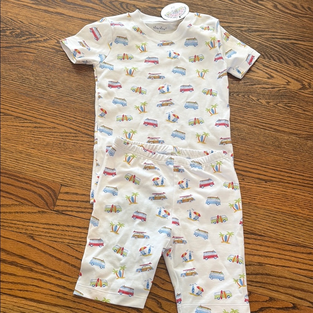 Kissy Kissy White Pajama Set with Colorful Surf Van & Beach Prints